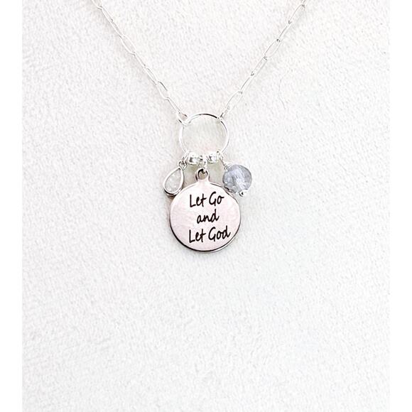 Handmade Sterling Silver Let Go Let God Necklace Pendant Opal Paperclip Dainty - Picture 1 of 5